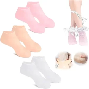 1 Pairs Women Men Dry Cracking Skin Anti Slip Silicone Moisturizing Socks for Aloe Socks Silicone Gel Heel Socks (BEIGE)