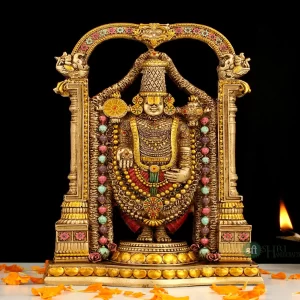 Handcrafted 8” Tirupati Balaji Idol – Golden Metal Finish Hindu God Statue for Home Decor, Office Desk & Spiritual Gift | Decorative Balaji Murti Sculpture