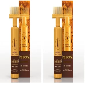 Indulekha Bringha, Ayurvedic Hair Oil, 250ml, for Hair Fall Control, with Amla & Coconut Oil, with Comb Applicator (Pack of 2)