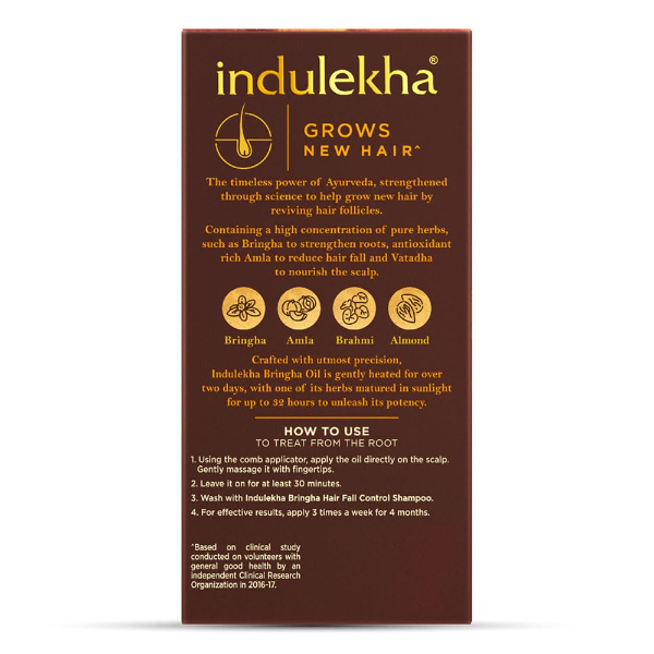 Indulekha Bringha Ayurvedic Hair Oil 100 ml|| Hair Fall Control and Hair Growth with Bringharaj & Coconut Oil - Comb Applicator Bottle for Men & Women - Image 4