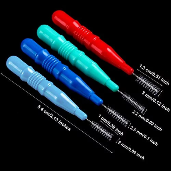 100 Pieces Interdental Brush Toothpick Dental Tooth Flossing Head Oral Dental Hygiene Interdental Brush Dental Flosser Toothpick Cleaners Tooth Cleaning Tool (Red, Blue, Green, Light Blue) - Image 2