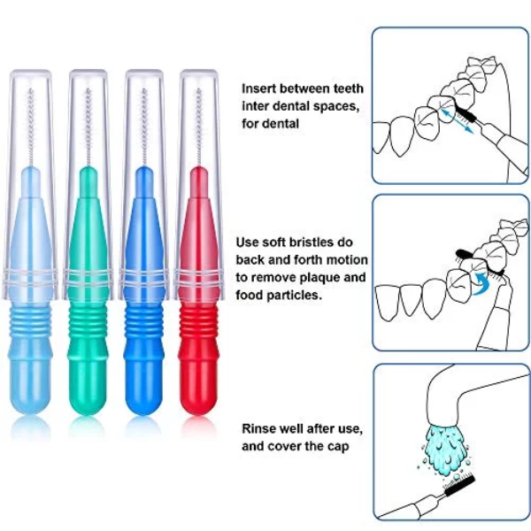 100 Pieces Interdental Brush Toothpick Dental Tooth Flossing Head Oral Dental Hygiene Interdental Brush Dental Flosser Toothpick Cleaners Tooth Cleaning Tool (Red, Blue, Green, Light Blue) - Image 3