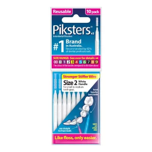 10 Pack, Size 2 (White) : Piksters Interdental Brushes (10 Pack, Size 2 (White))