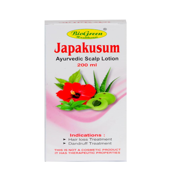 Japakusum Ayurvedic Scalp Lotion 200ml bottle for hair treatments in USA.