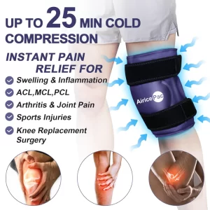 AiricePac Knee Ice Pack Wrap for Pain Relief – Reusable Gel Cold Compress for Injuries, Swelling, Arthritis, ACL & Meniscus Recovery, Post-Surgery Knee Therapy, Blue
