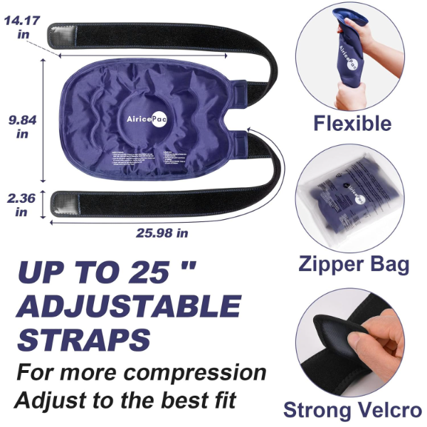 AiricePac Knee Ice Pack Wrap for Pain Relief – Reusable Gel Cold Compress for Injuries, Swelling, Arthritis, ACL & Meniscus Recovery, Post-Surgery Knee Therapy, Blue - Image 3