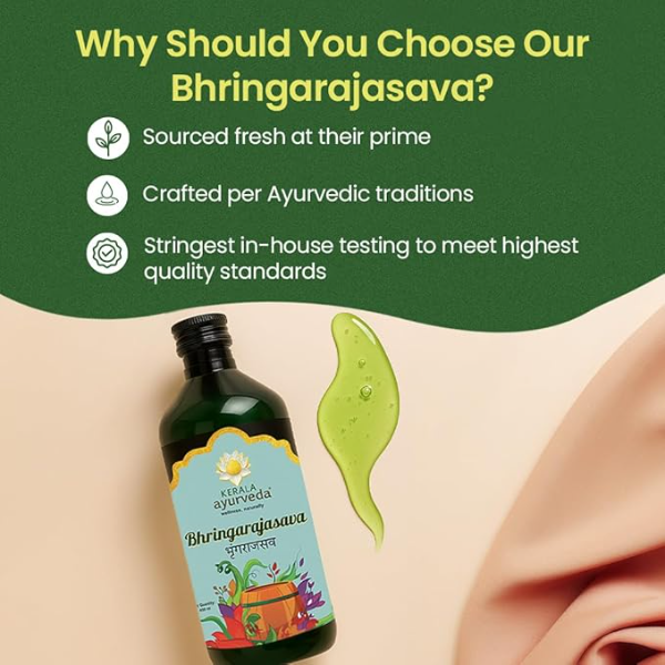 Kerala Ayurveda Bhringarajasava | Ayurvedic Hair Growth Tonic & Hair Fall Control | Herbal Oral Tonic with Bhringraj for Scalp Nourishment & Natural Shine | 450 ml - Image 4
