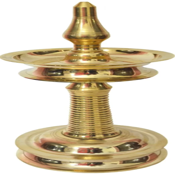 Traditional 11 inch pure brass Kerala nilvilakku lamp for spiritual home decor and puja rituals.