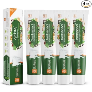 Krishna’s Herbal Dantoshad Toothpaste (4 x 100g) | Ayurvedic Gum Tightening & Tooth Strengthening Formula | 100% Natural Fresh Breath Toothpaste - Pack of 4