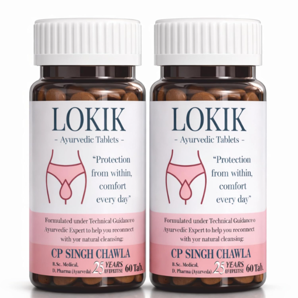 LOKIK Ayurvedic Tablets for Vaginal Discharge Relief | Itching, Smell, Milky, Watery, Thick Discharge, Burning, Redness | 2 Bottles, 120 Tablets | Ayurvedic Medicine
