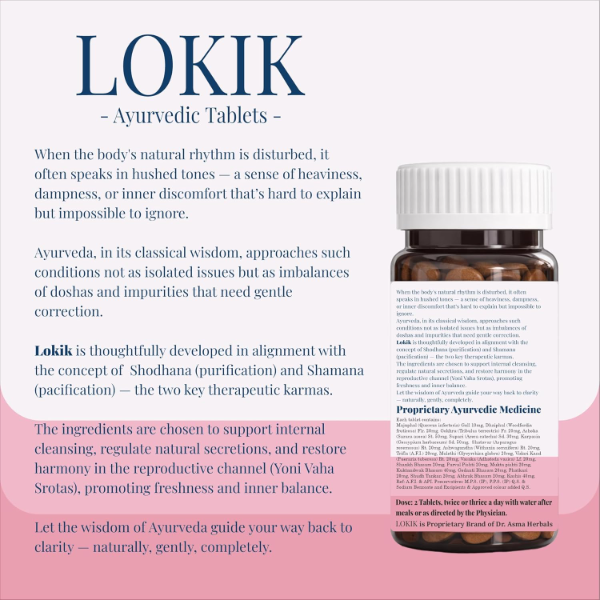 LOKIK Ayurvedic Tablets for Vaginal Discharge Relief | Itching, Smell, Milky, Watery, Thick Discharge, Burning, Redness | 2 Bottles, 120 Tablets | Ayurvedic Medicine - Image 4