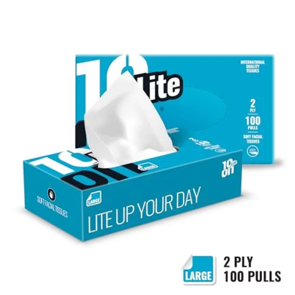 10on Lite Soft Facial Tissues - Large Size - 2 Ply Napkin, 100 Pulls,Size 20 x 19 cms - Image 2