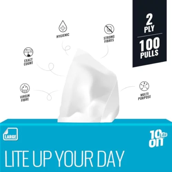 10on Lite Soft Facial Tissues - Large Size - 2 Ply Napkin, 100 Pulls,Size 20 x 19 cms - Image 4