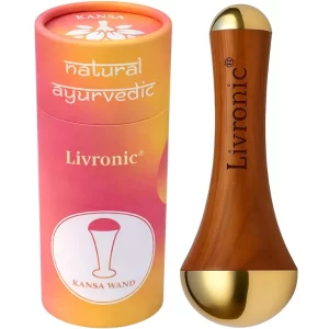 Livronic Kansa Wand Massager for face,Body & Foot| Kansa Vati Foot Massager with Teak Wooden Handle |100% Bronze Kasa/Kasya Vati |Ayurvedic Kansya Wati for Body Wellness, Detox & Relaxation (Dual Dome 4.5 & 2 Cm Bronze Cup )