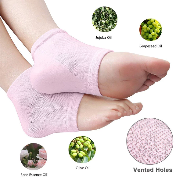 3 Pairs Vented Moisturizing Gel Socks Lotion Gel for Dry Cracked Heels, Spa Gel Socks Humectant Moisturizer Heel Balm Foot Treatment (Pink&Grey&Turquoise) - Image 2