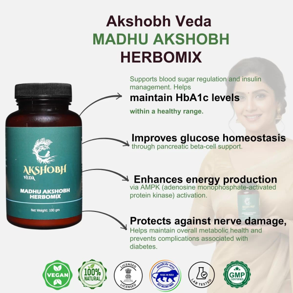 Madhu Akshobh Herbomix – 100% Natural Ayurvedic Powder for Diabetes Care | Ingredients like Neem, Amla, Karela& more | No Preservatives or Flavour (100 g) - Image 2
