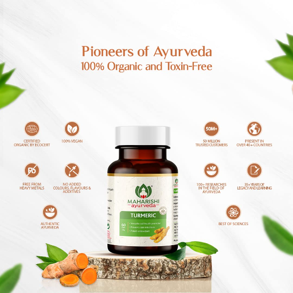 Maharishi Ayurveda OrganicTurmeric Capsules 500 MG |Boosts Immunity | Joint Support | Anti-Inflammatory | Supports Skin Health | 60 Capsules - Image 3