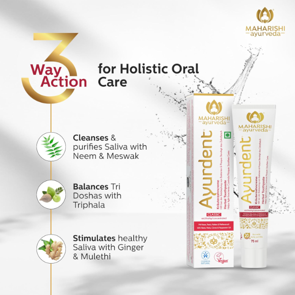 Maharishi Ayurveda Ayurdent Classic Toothpaste Combo Pack | Unique Saliva Balancing Formula |For Toothache, Bleeding Gums, Sensitivity, Cavities, Plaque & Bad breath | Non Foaming, SLS & Fluoride Free - Image 4