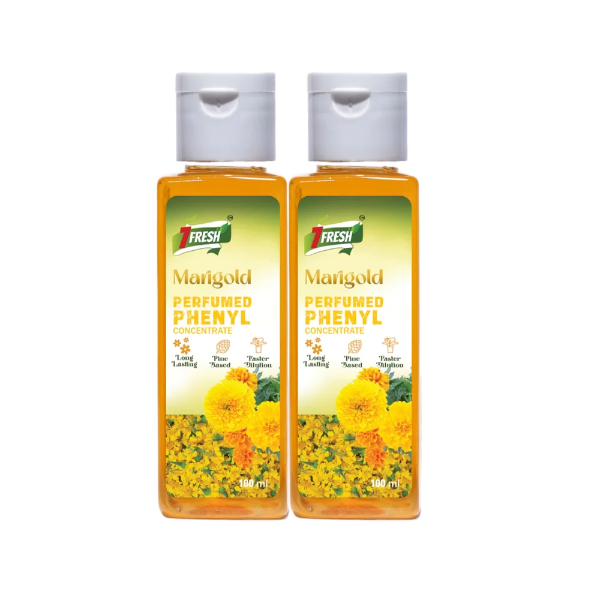7Fresh Marigold Perfumed Phenyl Concentrate Liquid – Makes 5–8 Litres Thick White Floor Cleaner | Pine Based, Long Lasting Fragrance (200ml, Pack of 2)