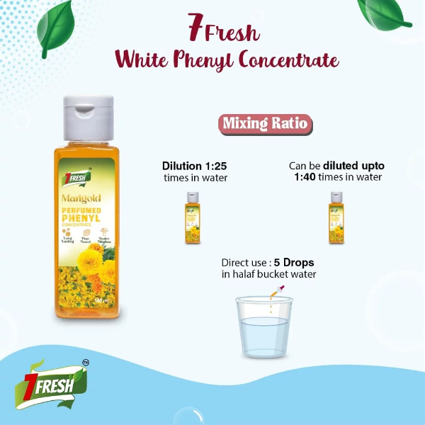 7Fresh Marigold Perfumed Phenyl Concentrate Liquid – Makes 5–8 Litres Thick White Floor Cleaner | Pine Based, Long Lasting Fragrance (200ml, Pack of 2) - Image 4