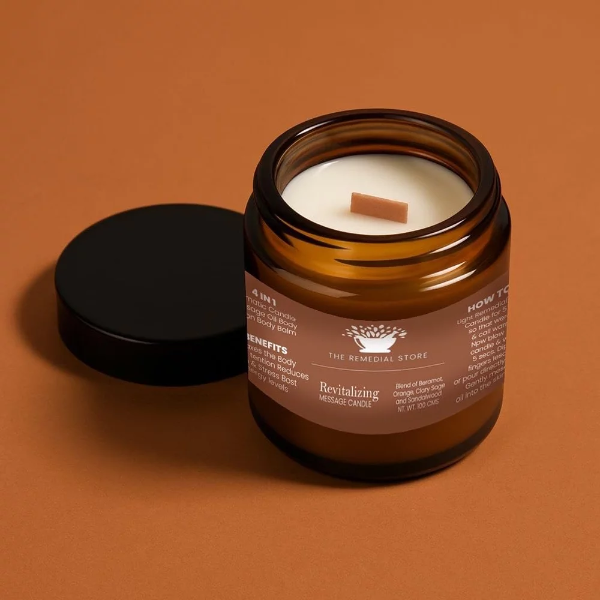 4-in-1 Aromatherapy Massage Candle 100ml – Skin Nourishing, Relaxing & Moisturizing Body Massage Oil Candle | The Remedial Store Revitalizing Scent - Image 2