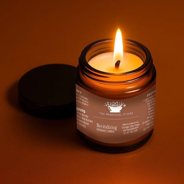 4-in-1 Aromatherapy Massage Candle 100ml – Skin Nourishing, Relaxing & Moisturizing Body Massage Oil Candle | The Remedial Store Revitalizing Scent - Image 3