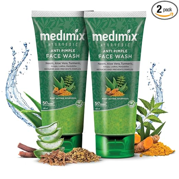Medimix Ayurvedic Pimple Face Wash 100ml 2-pack for clear skin in USA.