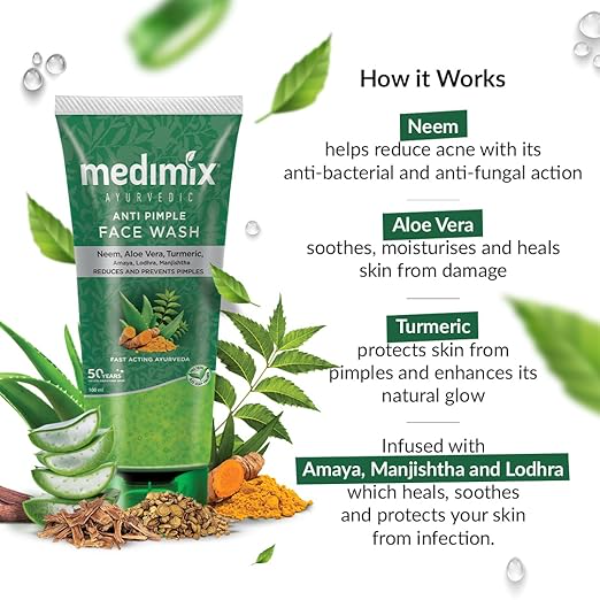 Medimix Ayurvedic Anti Pimple Face Wash, 100ml (Pack of 3) - Image 3