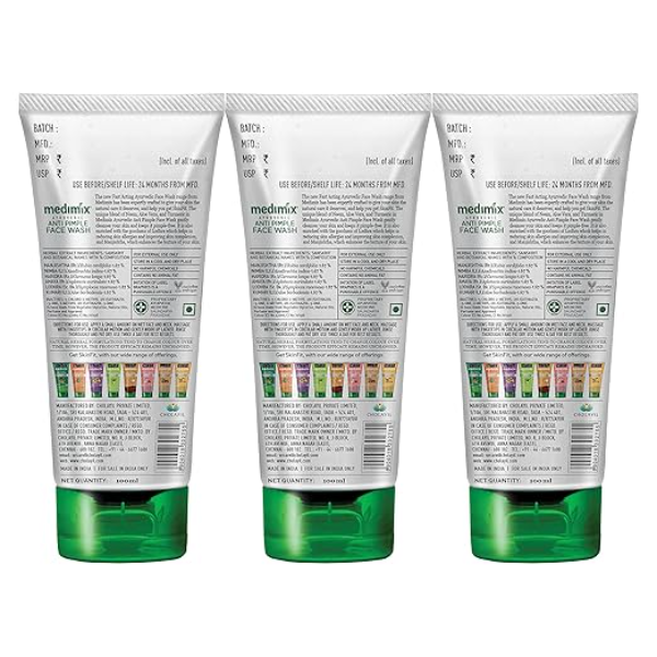 Medimix Ayurvedic Anti Pimple Face Wash, 100ml (Pack of 3) - Image 4