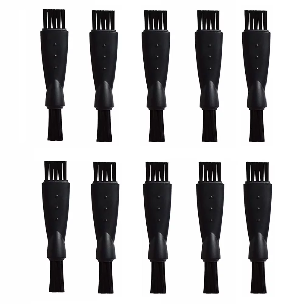 10-pack black electric razor cleaning brushes with fine nylon bristles for trimmer maintenance.