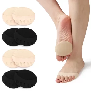 Forefoot Pads for Women High Heels – 4 Pairs Non-Slip Metatarsal Cushions, Reusable Ball of Foot Pads, Honeycomb Fabric Invisible Toe Socks for Heel Comfort
