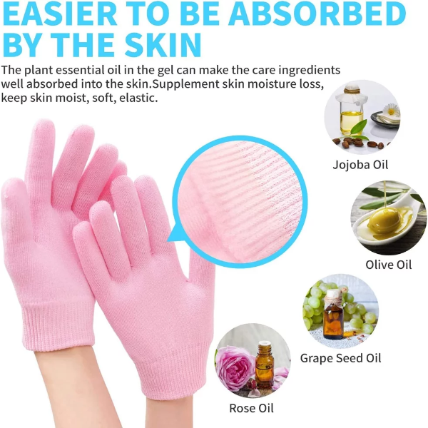 4 Pcs Moisturizing Gel Gloves & Socks Set – Spa Therapy for Dry Cracked Hands & Feet Skin Care, Hydrating Repair Treatment (Pink) - Image 2