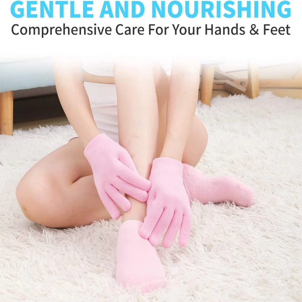 4 Pcs Moisturizing Gel Gloves & Socks Set – Spa Therapy for Dry Cracked Hands & Feet Skin Care, Hydrating Repair Treatment (Pink) - Image 3