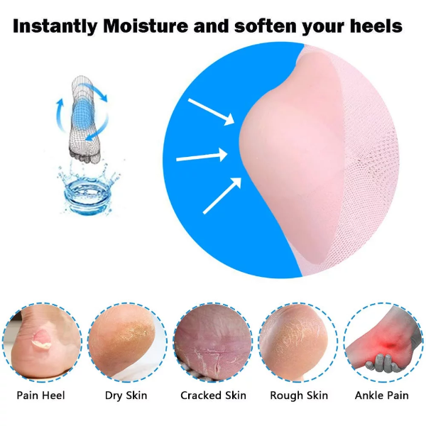 4 Pairs Moisturizing Gel Socks for Dry Cracked Heels – Vented Spa Foot Treatment Socks with Hydrating Gel Lining (Pink, Grey, Turquoise & Black) - Image 3