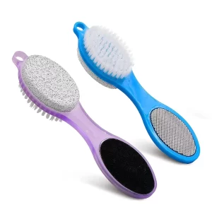 2 Pieces 4 in 1 Pedicure Tool Foot Scrubber Brush Foot File Callus Remover with Foot Rasp, Pumice Stone, Nail Cleaning Brush and Sand Paper for Dry and Wet Foot Care Dead Skin Remover