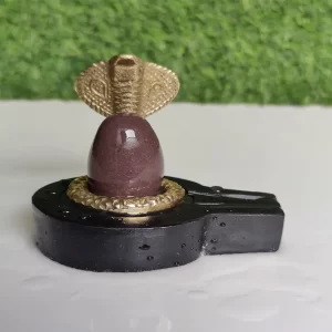 1.5inch Natural Swayambhu Narmadeshwar Narmada Stone Shiva Lingam with 3inch Jaladhari with Brass Naag.