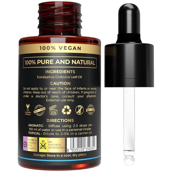 100% Plant Based Nilgiri Eucalyptus Oil for Humidifier, Diffuser & Massage - Pure, Organic Therapeutic Grade Essential Oil for Steam Inhalation, Aromatherapy and Hair Care - Image 2