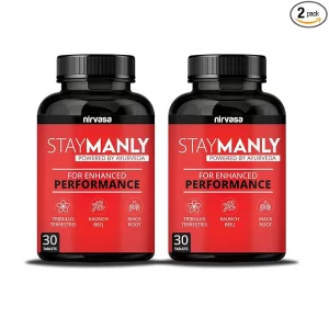 Nirvasa StayManly Tablets (2x30 Tabs) | Ayurvedic Strength, Stamina & Performance Booster | Boosts Energy, Endurance & Vitality | Tribulus Terrestris, Ashwagandha, Safed Musli & Shilajit- Pack of 2