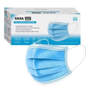 1MG Tata1mg 3 Ply Surgical Face Mask With Meltblown Filter And Nose Pin (Pack of 50 Masks)