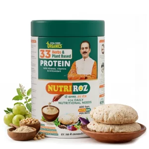 NutriRoz Plant Protein for Roti | 33 Ayurvedic Herbs Blend | Natural Fiber | Clean Protein & Gut Friendly Probiotics | Add 5g per Roti | Vitamins, Minerals & Antioxidant Support | No Added Sugar | 500g