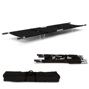OTICA Foldable Stretcher for Patient Shifting - Portable for Emergency Hospital and Ambulance Use With Safety Belt (Aluminium, Black, Two Fold)