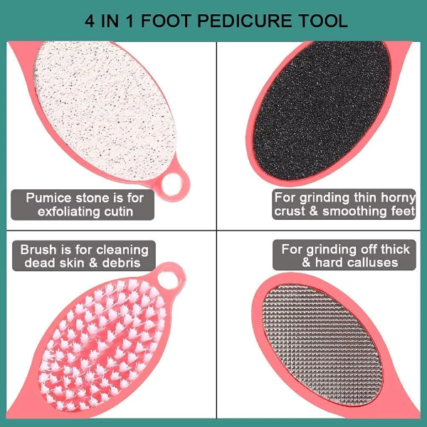 4-in-1 Foot Pedicure Brush Kit – Pumice Stone, Scrubber & Foot File for Callus Removal, Dead Skin Exfoliation & Soft Feet Care – Multi-Use Manicure & Pedicure Tool (Multicolor) - Image 3