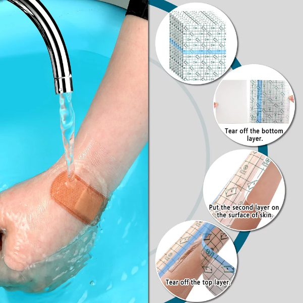 50 Pieces Shower Waterproof Patch Transparent Stretch Adhesive Bandage Large Shower Protector Cover Shower Shield Waterproof Dressing Transparent Film Adhesive Bandages, 6 x 8 Inch - Image 3