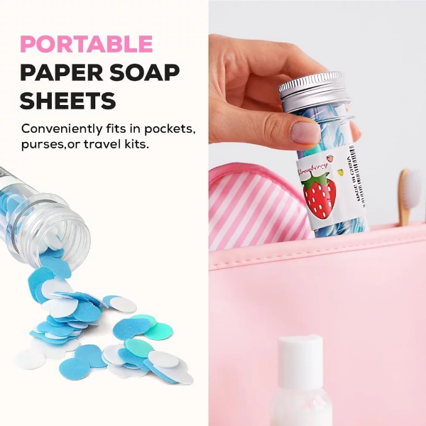2-Pack Scented Paper Soap for Kids, Adults and Teens - Travel-Friendly Paper Soap Tube for Travel, School - Disposable Hand Wash Sheets, Compact, Portable, Gentle on All Skin Types (2) - Image 3