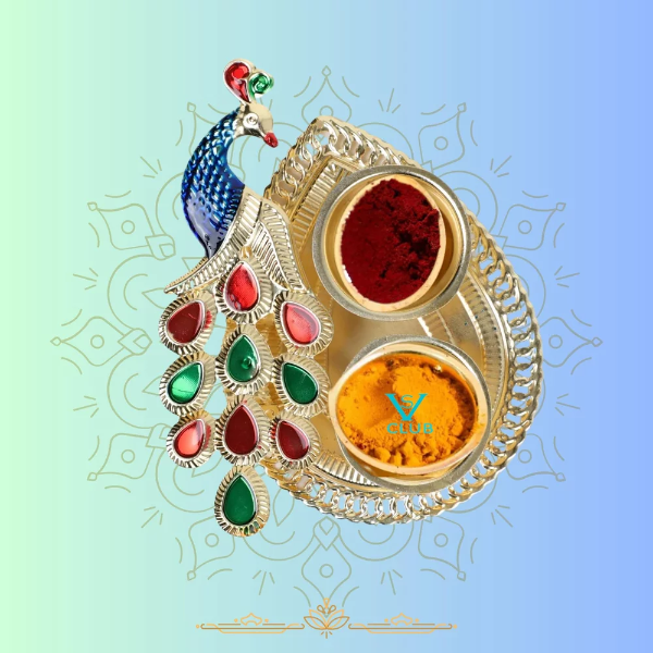 10 Piece Leaf Shape Peacock Thamboolam Set With Pasupu Kumkum- Fancy Golden Leaf Style Set Combo With Haldi Kumkum multi-colour (10) - Image 4