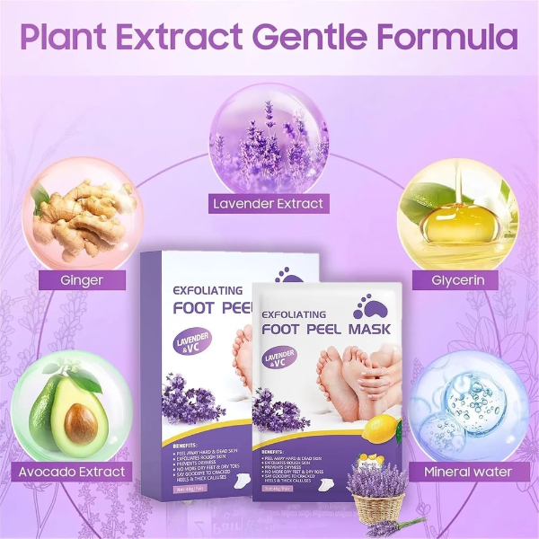 Abhaymart Lavender Peeling Foot Mask for Cracked Heels – Dead Skin Remover & Exfoliating Foot Peel for Soft Smooth Feet | At-Home Pedicure Foot Care with Moisturizing Formula - Image 2