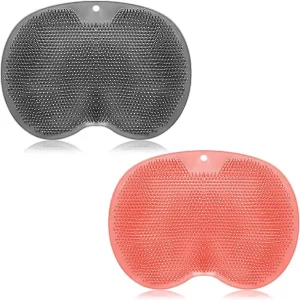 2 Pieces Shower Foot Scrubber Mat Hands Free Back Scrubber for Shower Wall Mounted Bath Massage Pad Back Scrubber Back with Non Slip Suction Cups Foot Cleaner for Men Women (Gray, Pink)