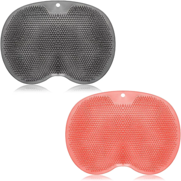 2 Pieces Shower Foot Scrubber Mat Hands Free Back Scrubber for Shower Wall Mounted Bath Massage Pad Back Scrubber Back with Non Slip Suction Cups Foot Cleaner for Men Women (Pink, Blue) - Image 2