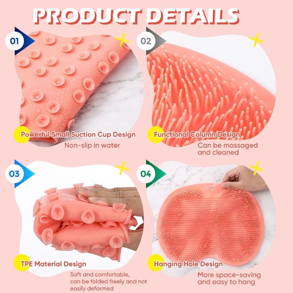 2 Pieces Shower Foot Scrubber Mat Hands Free Back Scrubber for Shower Wall Mounted Bath Massage Pad Back Scrubber Back with Non Slip Suction Cups Foot Cleaner for Men Women (Pink, Blue) - Image 5