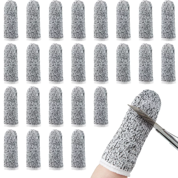 Multiple gray, anti-Cut Resistant Fingers Cots showing elastic reinforced wrist openings and heavy-duty HPPE texture for industrial and kitchen protection in the USA.